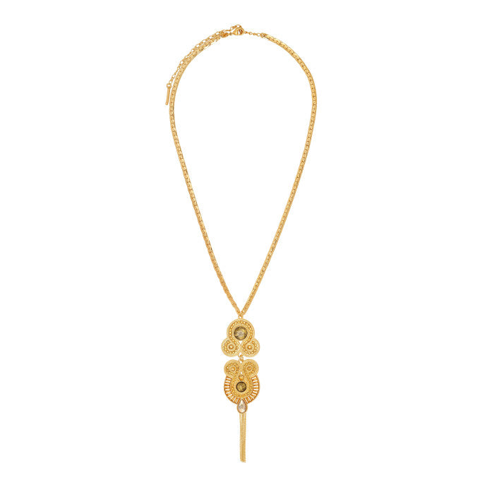 Circus glass paste and crystal cabochon pendant necklace